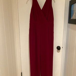 Lulus Kiska Red Burgundy Lace Wide-Leg Jumpsuit XL Lined Pockets